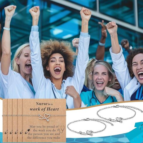 Tondiamo 12 Sets Nurse Gifts for Women CNA Week Gift Bulk 2026 Stethoscope Heart Bracelet Nursing Appreciation Pendant Jewelry Medical Practitioner Doctor Nurse Graduation Gifts for Woman New Nurses in Kuwait