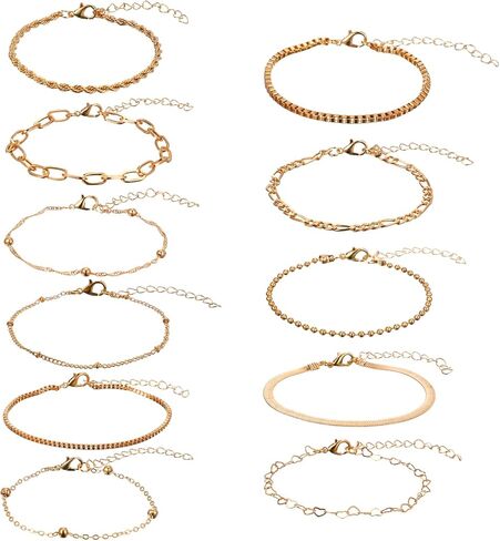 11 Pcs Gold Bracelets Set for Women, Golden Bracelets Stackable Layered Set, Dainty Cuban Link & Paperclip Chain Design, Adjustable 6.69-8.65 Inch in Saudi Arabia