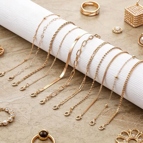 11 Pcs Gold Bracelets Set for Women, Golden Bracelets Stackable Layered Set, Dainty Cuban Link & Paperclip Chain Design, Adjustable 6.69-8.65 Inch in Saudi Arabia