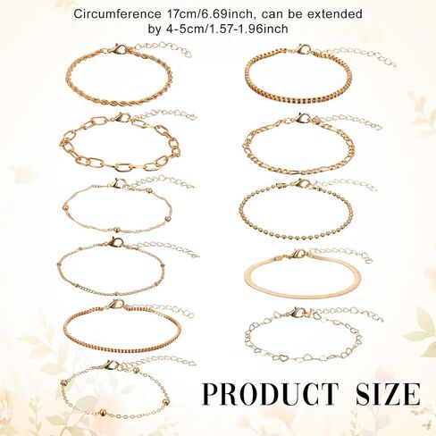 11 Pcs Gold Bracelets Set for Women, Golden Bracelets Stackable Layered Set, Dainty Cuban Link & Paperclip Chain Design, Adjustable 6.69-8.65 Inch in Saudi Arabia