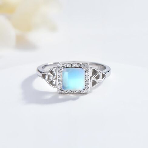 Moonstone Rings for Women 925 Sterling Silver Celtic Square Moonstone Ring Ladies Jewelry Gifts in Saudi Arabia