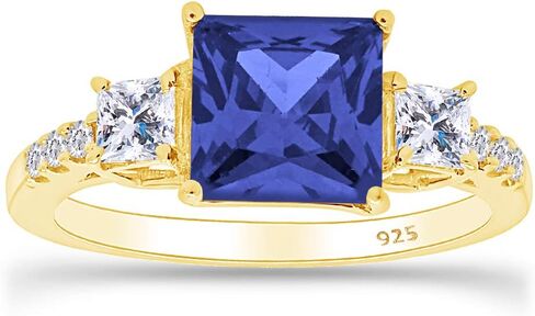 AFFY Princess Shape Simulated Blue Sapphire & White Cubic Zirconia Fashion Ring in 925 Sterling Silver in Kuwait