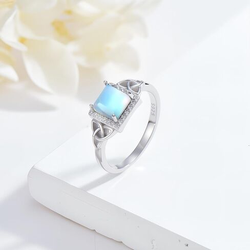 Moonstone Rings for Women 925 Sterling Silver Celtic Square Moonstone Ring Ladies Jewelry Gifts in Saudi Arabia