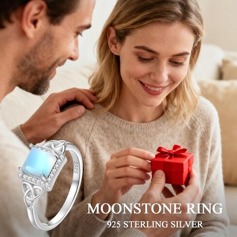 Moonstone Rings for Women 925 Sterling Silver Celtic Square Moonstone Ring Ladies Jewelry Gifts in Saudi Arabia