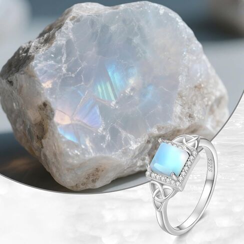 Moonstone Rings for Women 925 Sterling Silver Celtic Square Moonstone Ring Ladies Jewelry Gifts in Saudi Arabia