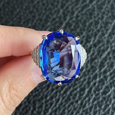 Big Oval Cut Engagement Ring,Blue Topaz Cubic Zirconia Birthstone Ring Statement Cocktail Rings Chunky Costume Jewelry for Women Size 6 to 10 in Saudi Arabia
