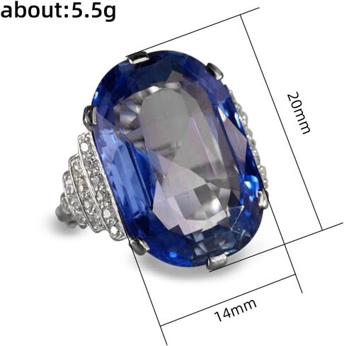 Big Oval Cut Engagement Ring,Blue Topaz Cubic Zirconia Birthstone Ring Statement Cocktail Rings Chunky Costume Jewelry for Women Size 6 to 10 in Saudi Arabia