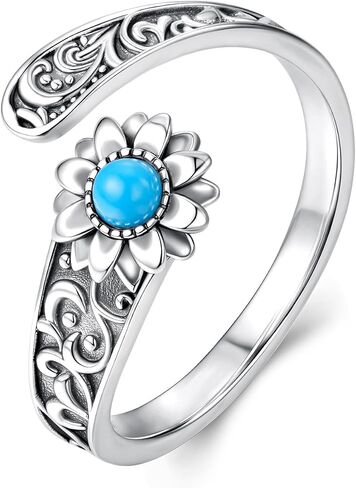 Chunky Rings for Women Statement Adjustable Pearl Ring Turquoise Spoon Ring Sunflower Dainty Open Ring Non Tarnish Unique Jewelry Gift in Saudi Arabia