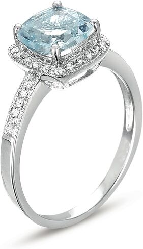14K White Gold Genuine Aquamarine Cushion 1-3/8 Ct, Diamonds Ring in Kuwait