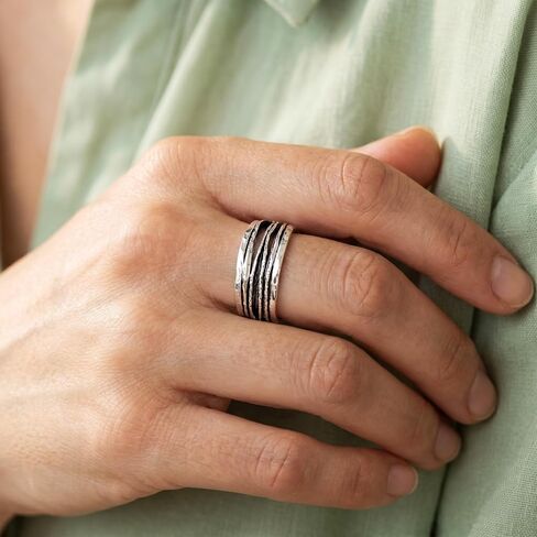 JEAN RACHEL JEWELRY 925 Sterling Silver Textured Wire Wrap Ring - Minimalist Multi-Strand Everyday Ring in Saudi Arabia