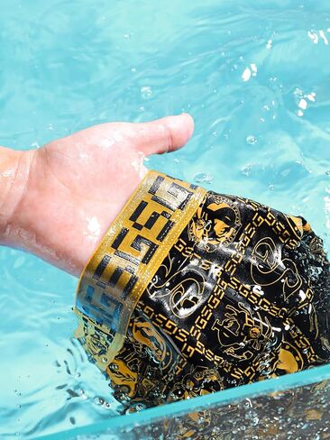 Gift Boxed Men's Underwear Boxer Briefs, Ice Silk Trunks Underpants, Moisture Wicking Breathable Luxury Black Gold in Kuwait