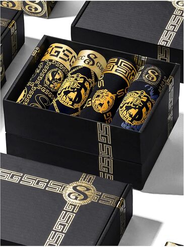 Gift Boxed Men's Underwear Boxer Briefs, Ice Silk Trunks Underpants, Moisture Wicking Breathable Luxury Black Gold in Kuwait