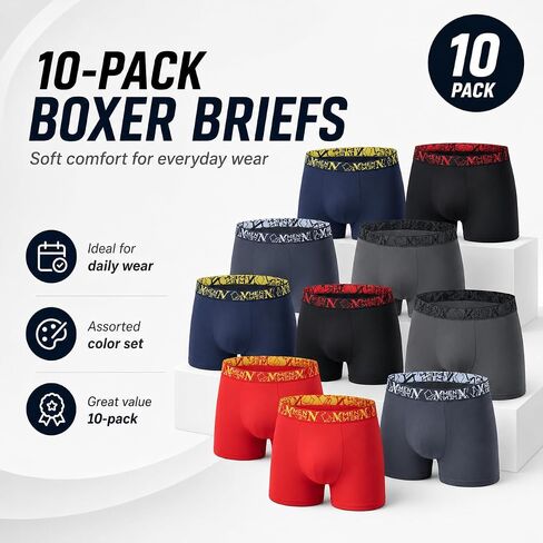 10PACK Ultra ComfortSoft Underwear, Moisture Wicking & Breathable No Ride Up Boxer Briefs in Kuwait