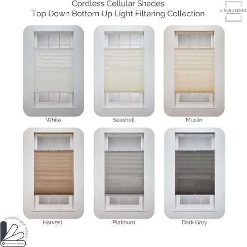 Linen Avenue Cordless Cellular Top Down Bottom Up Light Filtering Shade 19 W x 66 H, Platinum (Arrives 1/4" Narrower) in Saudi Arabia