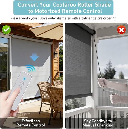 Rollerhouse Motor Conversion Kit for Coolaroo Shades | Converts Manual to Remote Control | Fits 28mm (1-1/8") Metal Tube | Up to 4lb Lift | Rechargeable Battery in Saudi Arabia