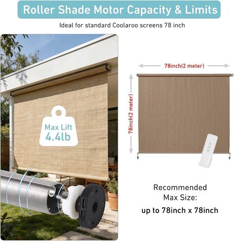 Rollerhouse Motor Conversion Kit for Coolaroo Shades | Converts Manual to Remote Control | Fits 28mm (1-1/8") Metal Tube | Up to 4lb Lift | Rechargeable Battery in Saudi Arabia