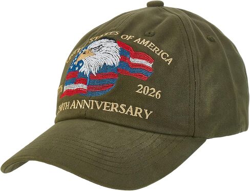 250th Anniversary USA Hat, Eagle & Flag Embroidered United States 250 Year American Anniversary Hat, Patriotic Hats for Men (US, Alpha, One Size, Green) in Saudi Arabia