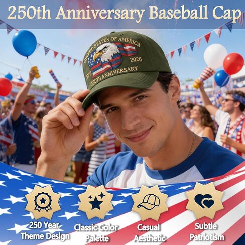 250th Anniversary USA Hat, Eagle & Flag Embroidered United States 250 Year American Anniversary Hat, Patriotic Hats for Men (US, Alpha, One Size, Green) in Saudi Arabia