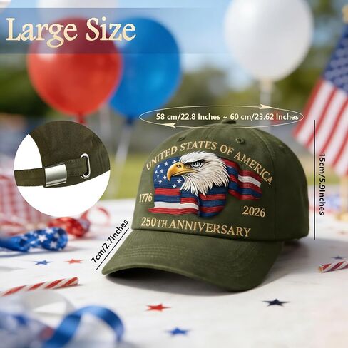 250th Anniversary USA Hat, Eagle & Flag Embroidered United States 250 Year American Anniversary Hat, Patriotic Hats for Men (US, Alpha, One Size, Green) in Saudi Arabia