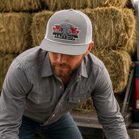 Lazy J Ranch Silver Grey & White El Rancho Classic Rope Trucker Hat - Adjustable Unisex Country Hats, Vintage Trucker Hat, Rope Hat in Saudi Arabia