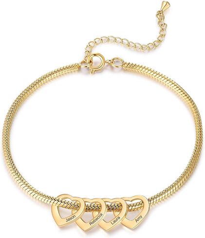 Personalized Charm Bracelet for Mom – Custom Name Bracelet with 1–20 Engraved Charms, Gift for Mother, Grandma, Wife (Gold, Silver, Rose Gold) in Saudi Arabia