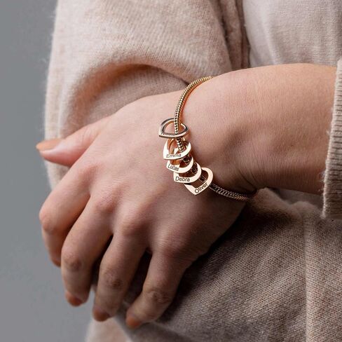 Personalized Charm Bracelet for Mom – Custom Name Bracelet with 1–20 Engraved Charms, Gift for Mother, Grandma, Wife (Gold, Silver, Rose Gold) in Saudi Arabia