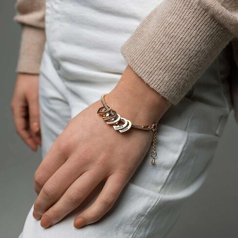 Personalized Charm Bracelet for Mom – Custom Name Bracelet with 1–20 Engraved Charms, Gift for Mother, Grandma, Wife (Gold, Silver, Rose Gold) in Saudi Arabia