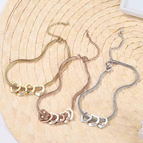 Personalized Charm Bracelet for Mom – Custom Name Bracelet with 1–20 Engraved Charms, Gift for Mother, Grandma, Wife (Gold, Silver, Rose Gold) in Saudi Arabia