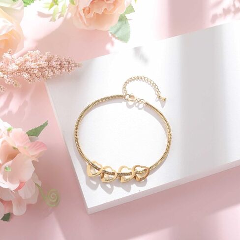 Personalized Charm Bracelet for Mom – Custom Name Bracelet with 1–20 Engraved Charms, Gift for Mother, Grandma, Wife (Gold, Silver, Rose Gold) in Saudi Arabia
