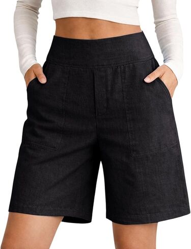Linen Shorts for Women High Waisted Wide Leg Summer Casual 2026 Beach Vacation Bermuda Cropped Pants with Pockets in Saudi Arabia