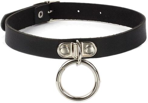 Gothic Choker Necklace Black Geometric Leather Collar Necklace Fashion Punk Jewelry for Women (Ring) in Saudi Arabia