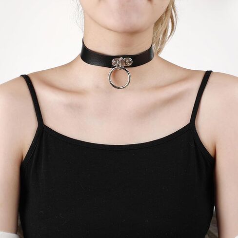 Gothic Choker Necklace Black Geometric Leather Collar Necklace Fashion Punk Jewelry for Women (Ring) in Saudi Arabia