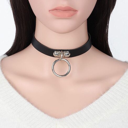 Gothic Choker Necklace Black Geometric Leather Collar Necklace Fashion Punk Jewelry for Women (Ring) in Saudi Arabia