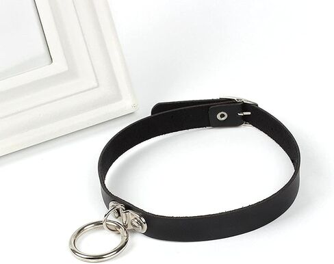 Gothic Choker Necklace Black Geometric Leather Collar Necklace Fashion Punk Jewelry for Women (Ring) in Saudi Arabia