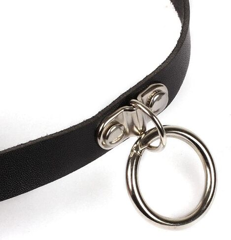 Gothic Choker Necklace Black Geometric Leather Collar Necklace Fashion Punk Jewelry for Women (Ring) in Saudi Arabia