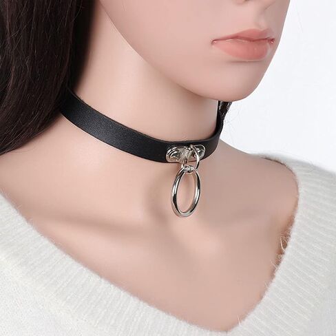 Gothic Choker Necklace Black Geometric Leather Collar Necklace Fashion Punk Jewelry for Women (Ring) in Saudi Arabia