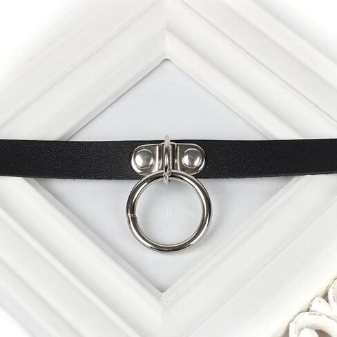 Gothic Choker Necklace Black Geometric Leather Collar Necklace Fashion Punk Jewelry for Women (Ring) in Saudi Arabia