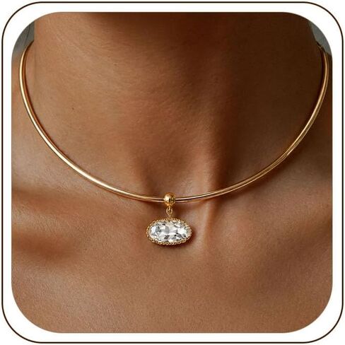 TLY Collar Choker Necklace for Women Trendy Non Tarnish 18K Gold Plated Chunky Statement Cubic Zirconia Pendant Necklace Waterproof Dainty Cute Fashion Simple Necklace Stack Womens Jewelry Gift in Saudi Arabia