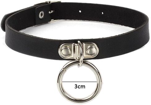 Gothic Choker Necklace Black Geometric Leather Collar Necklace Fashion Punk Jewelry for Women (Ring) in Saudi Arabia