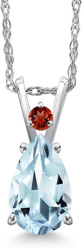 Gem Stone King 14K White Gold Sky Blue Aquamarine and Red Garnet Pendant Necklace for Women | 1.20 Cttw | Gemstone March Birthstone | Pear Shape 9X6MM | With 18 Inch Chain in Kuwait