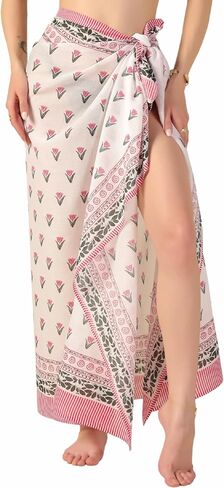 100% Cotton Sarong Cover Up for Women Indian Block Print Beach Wrap Skirt Long Boho Swimsuit Bikini Pareo (73" x 43") in Saudi Arabia