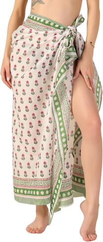 100% Cotton Sarong Cover Up for Women Indian Block Print Beach Wrap Skirt Long Boho Swimsuit Bikini Pareo (73" x 43") in Kuwait