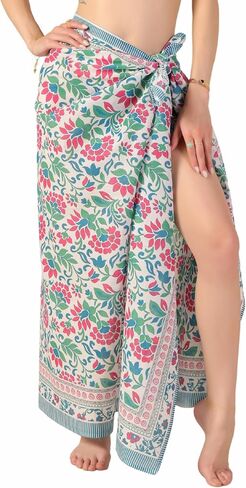 100% Cotton Sarong Cover Up for Women Indian Block Print Beach Wrap Skirt Long Boho Swimsuit Bikini Pareo (73" x 43") in Kuwait