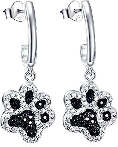 Paw Print Earrings for Women Sterling Silver Dog Cat Paw Drop Earring Puppy Paws Jewelry Gift for Dogs Lover Women Wife Sister Birtday Anniversary in Saudi Arabia