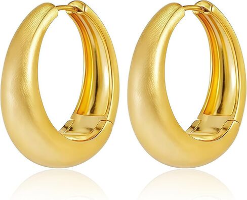 Matte Brushed Hoop Earrings for Women, 14K Gold Plated 8mm Wide Thick Chunky Small Circle Hoops 25mm, Trendy Lightweight Jewelry Gift for Mom Wife in Saudi Arabia