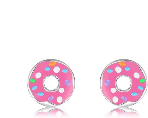 Donut Earrings 18K White Gold Plated Pink Donut Stud Earring Christmas Birthday Gifts for Women in Kuwait
