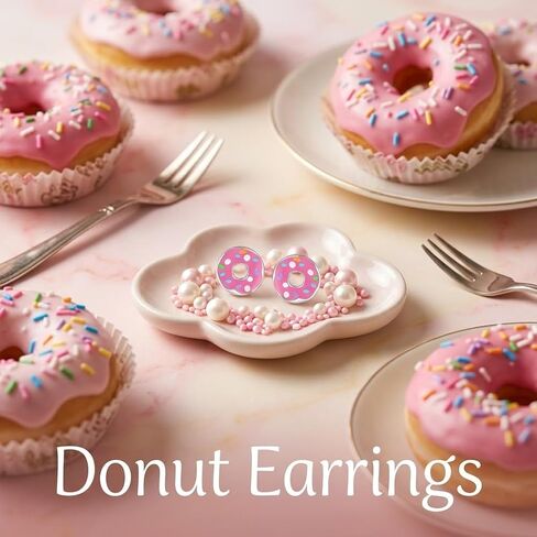 Donut Earrings 18K White Gold Plated Pink Donut Stud Earring Christmas Birthday Gifts for Women in Kuwait