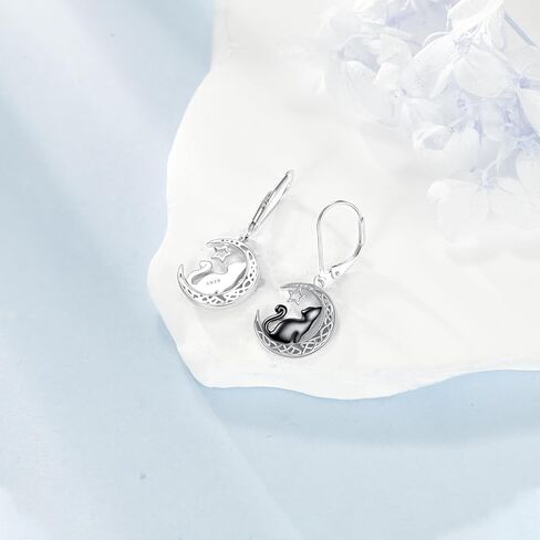 Cat Earrings 925 Sterling Silver Black Cat Earring with Moon Jewelry Birthday Gifts for Women in Saudi Arabia