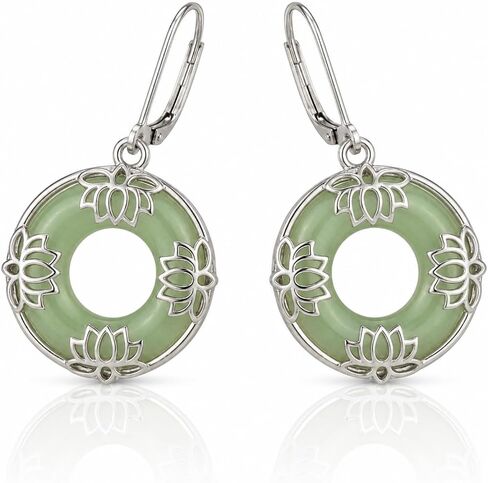 KiiKii 18K Gold Plated Tree of Life & Lotus Flower Drop Earrings for Women, Green Gemstone Donut Dangle Earrings, White Gold Plated Spiritual Zen Jewelry, Healing Stone Peace Buckle Earrings Gift for Her in Saudi Arabia