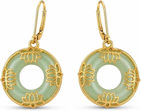 KiiKii 18K Gold Plated Tree of Life & Lotus Flower Drop Earrings for Women, Green Gemstone Donut Dangle Earrings, White Gold Plated Spiritual Zen Jewelry, Healing Stone Peace Buckle Earrings Gift for Her in Saudi Arabia